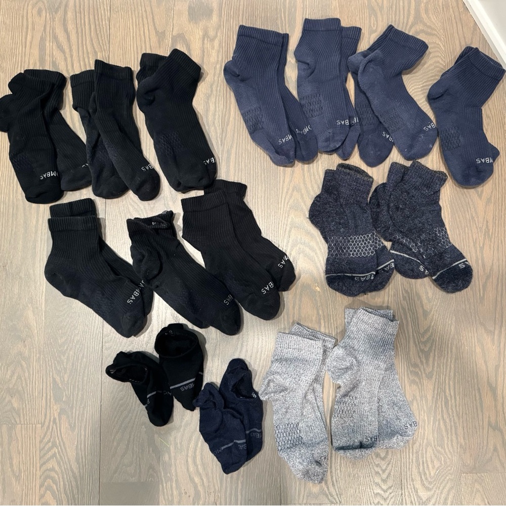 Bundle of Men's Bombas Socks Size Large — Blue, Black, and Gray